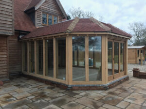 traditional oak frame conservatory with tiled roof
